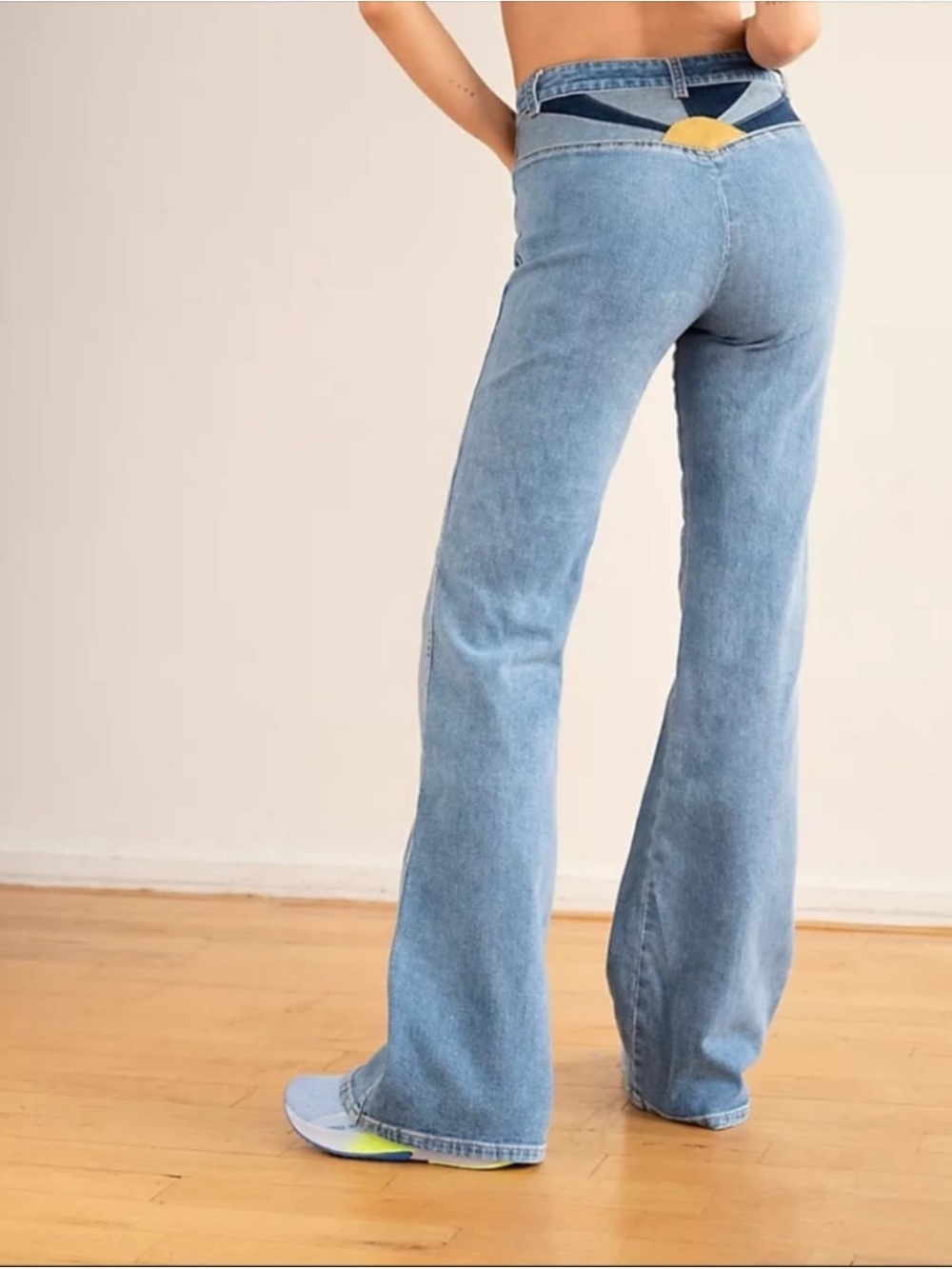 Free People Seasons In The Sun Flare Jeans Suede Patch Blue 26